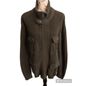 Roots Canada Olive green men's sweater Distressed jacket Xl